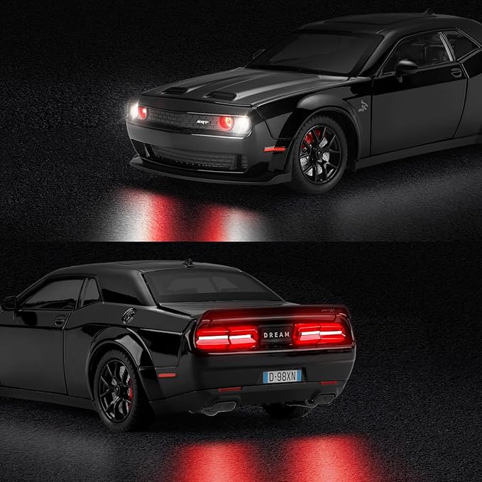 SASBSC Hellcat Toy Cars for Boys Age 3-12 1:24 Car Toys Diecast Metal Car Model with Light & Sound Collectable Muscle Super Cars for Kids (Black)