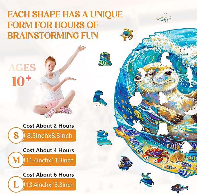 Wooden Puzzles for Adults, Wooden Jigsaw Puzzles for Adults Kids, Leisurely Otter Unique Shaped Wood Puzzles Adult, Creative Birthday Gifts for Friends Family Game (8.5 * 8.3n 100pcs)