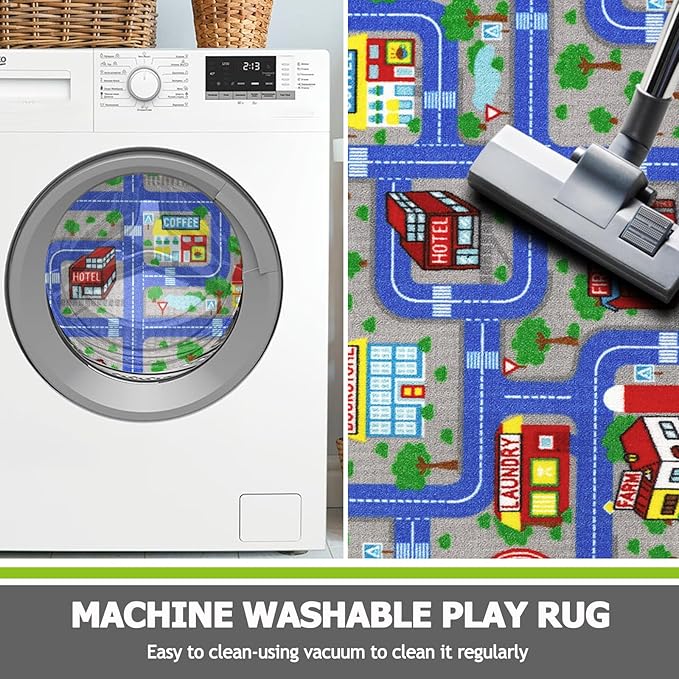 Capslpad Blue Car Road Kid Rug Carpet Playmat for Playoom Traffic Road Kids Play Mat for Toddler Non Slip Washable City Map Race Track Carpet Rug for Kids Room Bedroom Nursery Room Decor,5.2'x3.3'