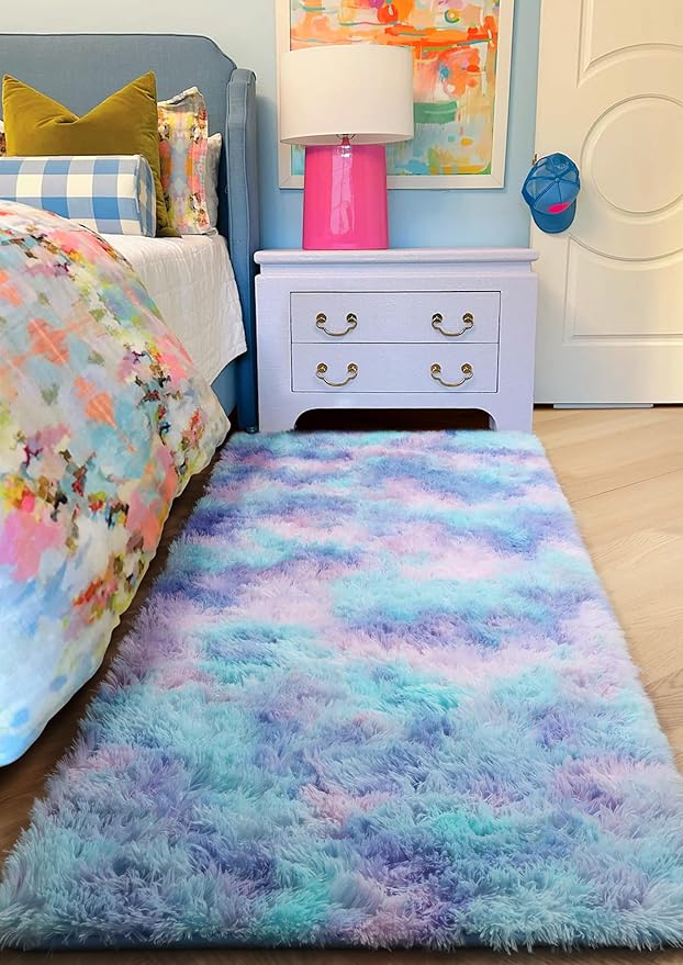 PAGISOFE Machine Washable Rainbow Runner Rugs for Girls Bedroom Hallway Plush Fluffy Purple Rug 2x6 Ft, Soft Carpet for Kids Room, Non-Slip Indoor Floor Rugs for Nursery Kids Girls Room Home Decor