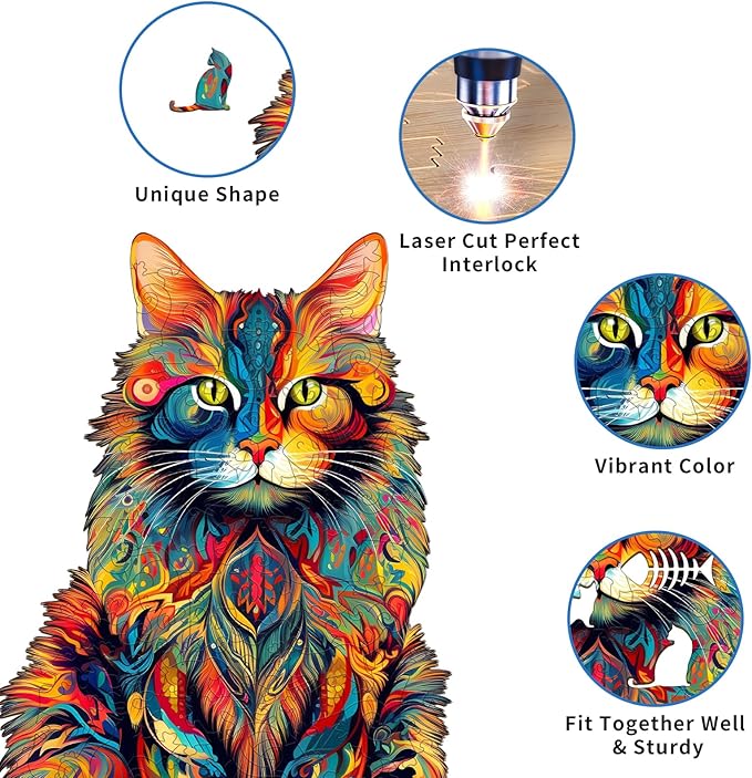 Wooden Puzzles for Adults, Maine Coon Cat (XL-620pcs) Wooden Jigsaw Puzzles, Unique Shaped Animal Wood Puzzles Adult and Kid Birthday Gifts Family Games 23.6 * 18.9in