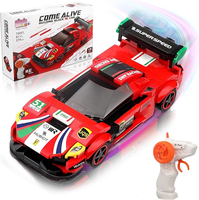 STEM Toys for 6-10 Year Old Boys Girls - 306 pcs RC Car Building Block Set - Remote Control Racing Car Building Toy Sets Building Kit for Kids (Red)