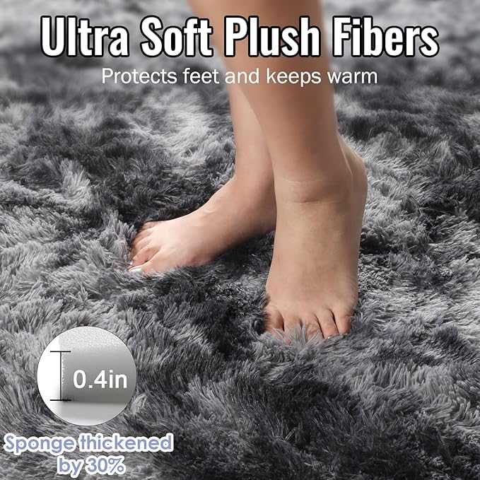 PAGISOFE Area Rugs 9x12 Living Room, Machine Washable Dark Grey Shag Rugs for Bedroom, Extra Large Thick Gray Fluffy Nursery Carpet Boys Girls Dorm Pastel Rugs for Kids Room Home Decor Aesthetic