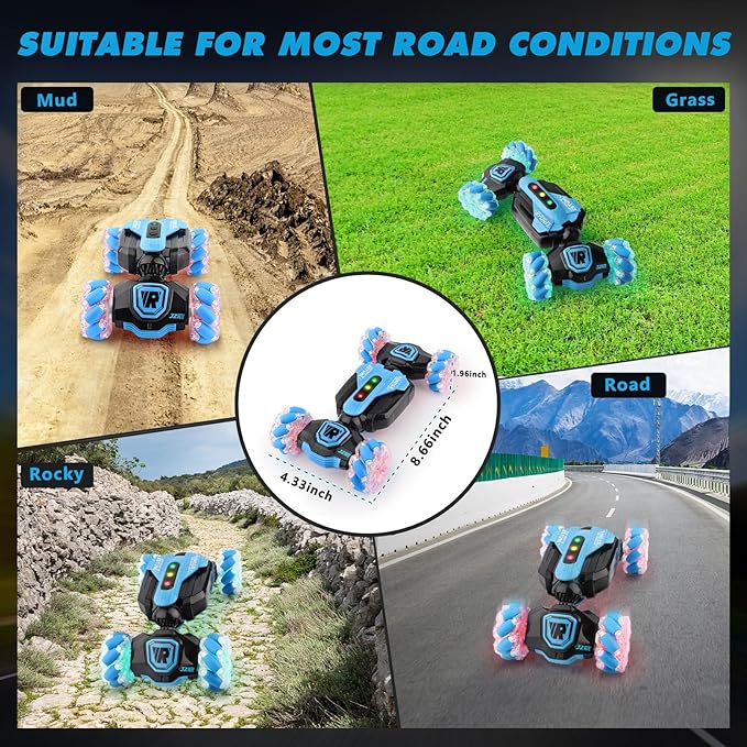 Remote Control Car for Boys: - RC Car Toys Rechargeable Transformers RC Drift Truck with Music Light Gesture Sensing Stunt Truck 360° Rotation Hand Controlled Toy Christmas Birthday Gifts for Kids