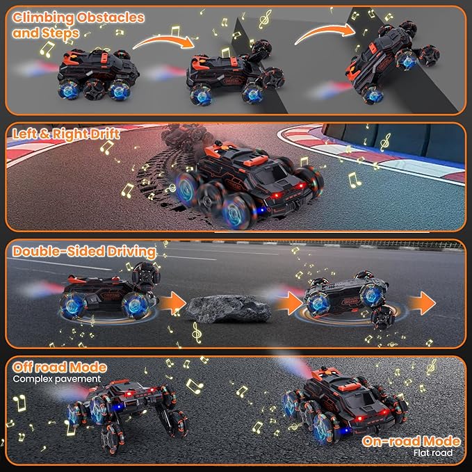 Remote Control Cars for Kids, RC Cars Toy Gesture Sensing Stunt Car, Boy Xmas Birthday Gifts Ideas, 6WD 2.4GHz All Terrain RC Race Car Double Sided 360° Rotating Toys for Boys 3 4 5 6 7 8 9 10 11 12