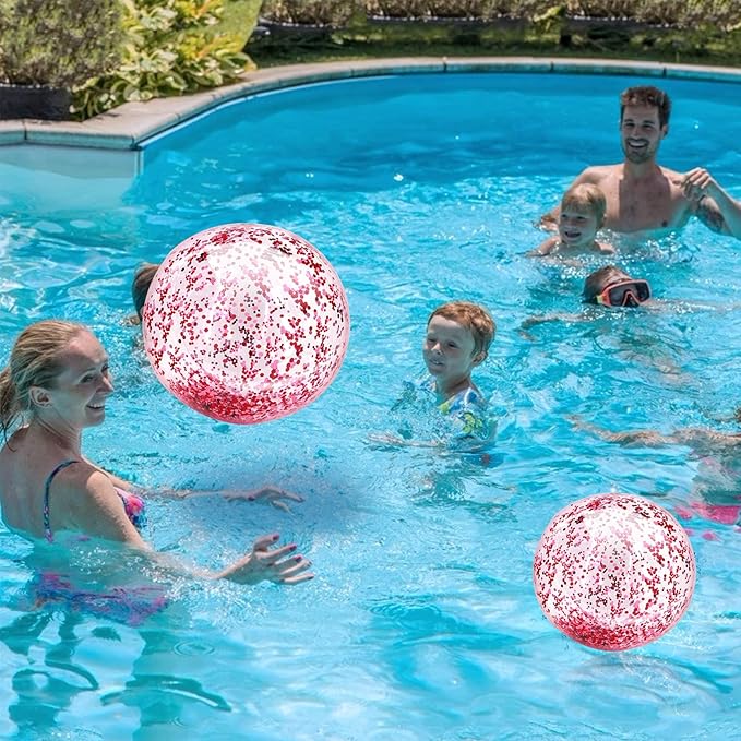 12 Pack Inflatable Beach Balls Bulk 16" Pink Glitters Pool Toys Balls for Pool, Beach, Summer Pool Party - Swimming Pool Game Water Beach Toys Kid Party Favor Decorations Summer Blow Up Beach Ball
