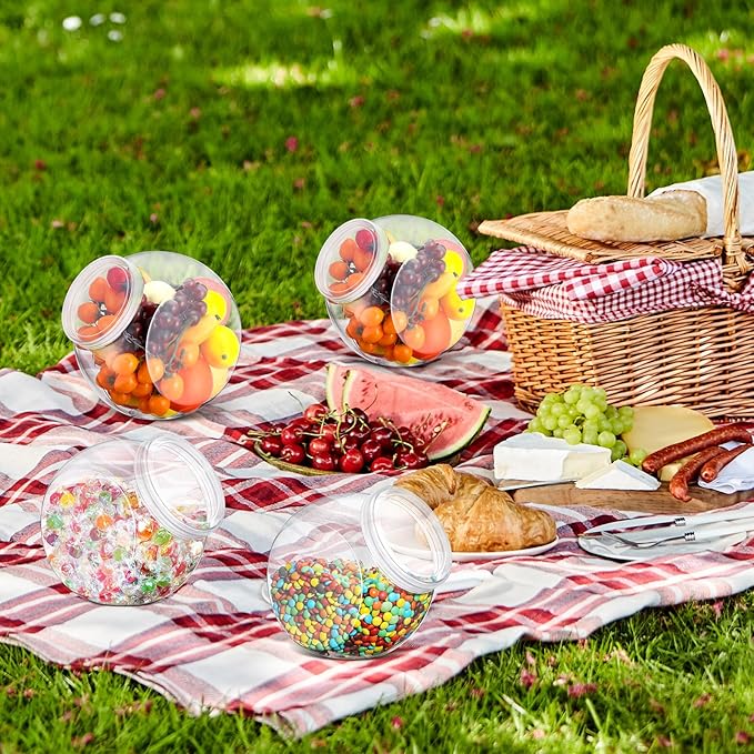 4 Pcs Plastic Candy Jar with Lid for Candy Buffet Large Storage Jar Clear Food Storage Canisters Kitchen Countertop Container for Cookies Beans Snacks Indoor Outdoor Wedding(80 oz)