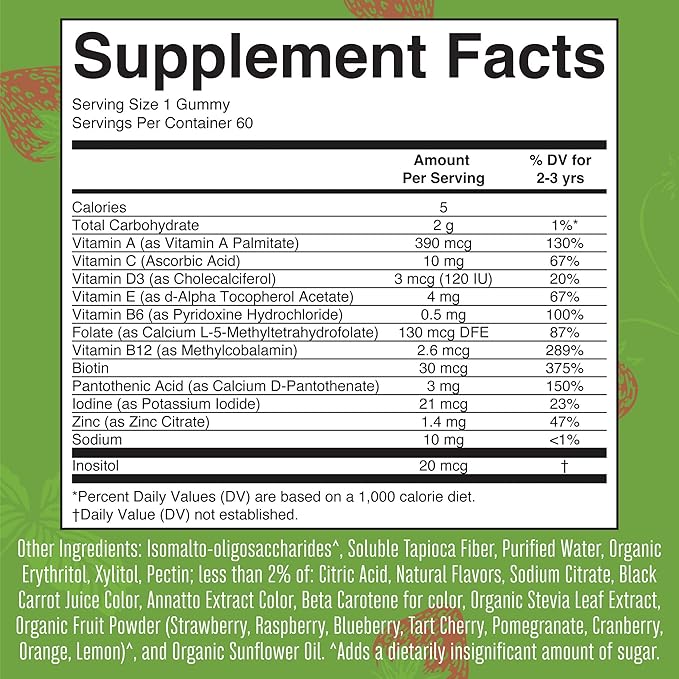 MaryRuth Organics Sugar Free Vitamin Gummies for Kids Age 2 | 2 Month Supply Multivitamin with Vitamin C, D3, Zinc | 1 Gummy Per Day | Toddler Vitamins | Sugar Free | Vegan | Non GMO | 60 Count