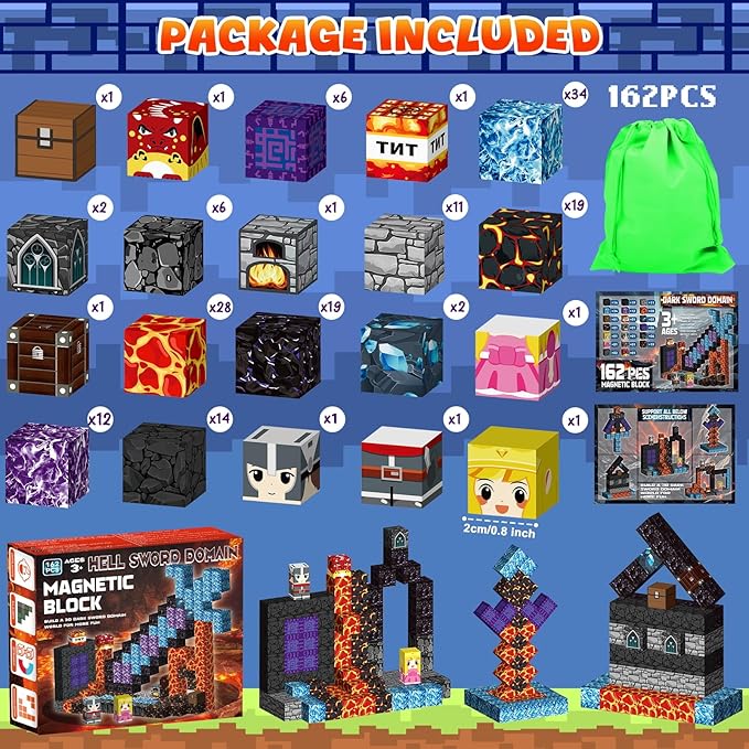 Magnetic Building Blocks 162PCS, Magnetic Tiles Kids Build Cubes STEM Game Toys, Birthday Gifts for Boys & Girls Ages 3+