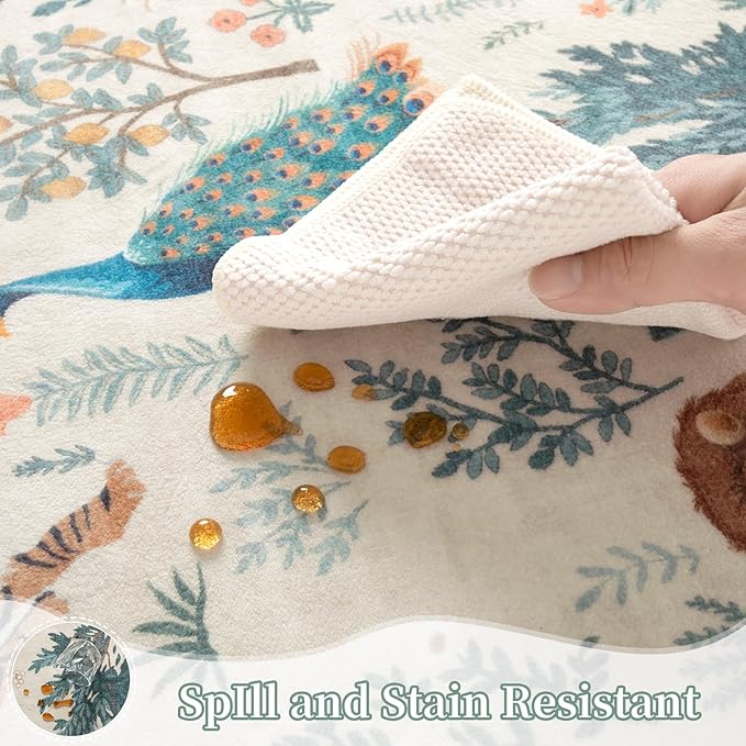 Lahome Jungle Kids Rugs for Playroom 8x10,Rugs for Bedroom Boys, Soft Large Living Room Rug Ultra-Thin, Animal Print Indoor Non Slip Carpet for Dining Room Neutral Nursery Girl (Beige, 8'x10')