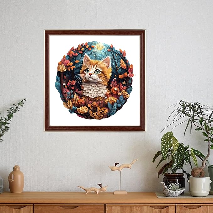 Wooden Puzzle for Mom - 3D Vision Effect Flower and Cat Puzzle 500 Pcs Unique Shape Advanced Wooden Jigsaw Puzzle, Wood Puzzles, Challenge Jigsaw Puzzle(16.9 x 16.8 in)