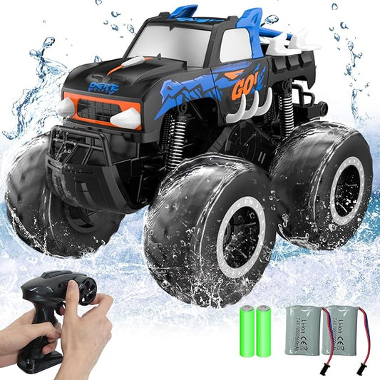 STEMTRON Amphibious Remote Control Car Toys for Boys 2.4 GHz 1:16 All Terrain Off-Road RC Car Waterproof RC Monster Truck Kids Pool Toys Remote Control Boat Gifts for Kids Boys