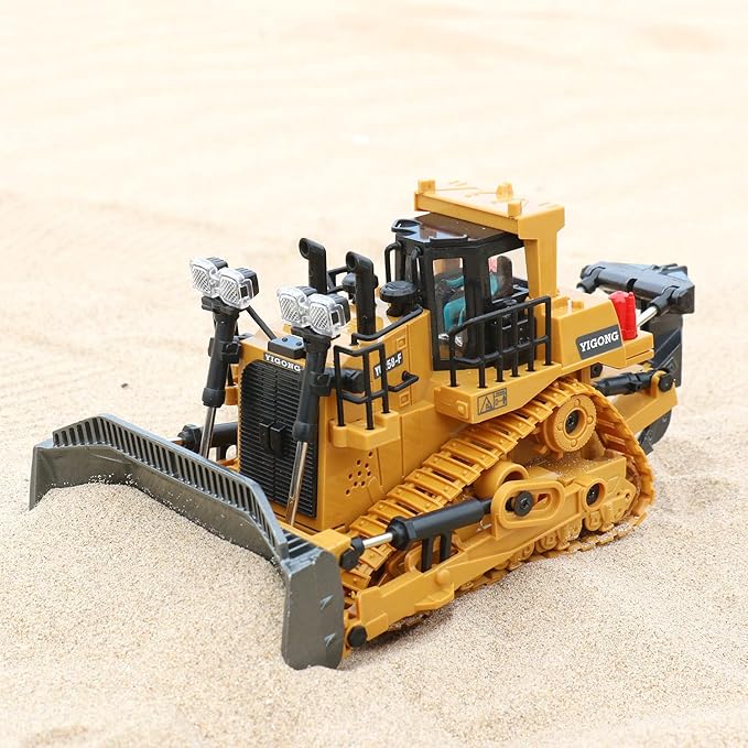 Dwi Dowellin Rc Bulldozer Toys for Boys,Construction Remote Control Bulldozer with Metal bulldozing Shovel Lights/Sounds for Kids Boys