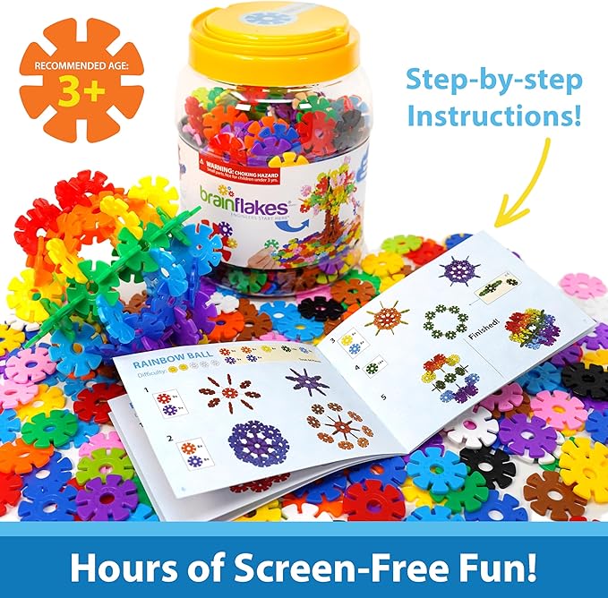 Brain Flakes 500 Piece Set, Ages 3+, Interlocking Plastic Disc Toy for Creative Building, Educational STEM Learning, Construction Block Play for Kids, Teens, Adults, Boys, and Girls