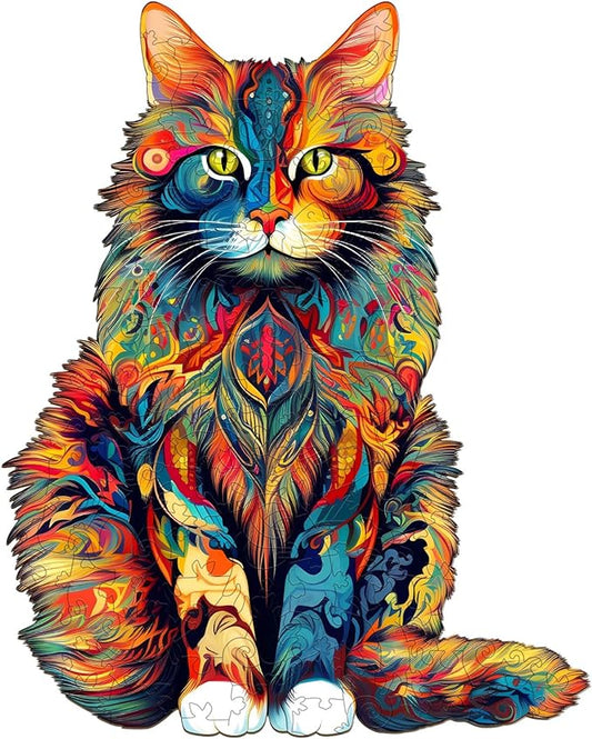 Wooden Puzzles for Adults, Maine Coon Cat (XL-620pcs) Wooden Jigsaw Puzzles, Unique Shaped Animal Wood Puzzles Adult and Kid Birthday Gifts Family Games 23.6 * 18.9in