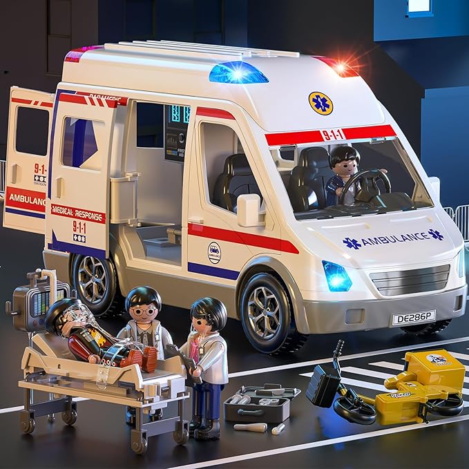 TEMI Ambulance Toy for Kids 3 4 5 6 7 8 Years Old Friction Powered Truck with Light and Sound Emergency Vehicle Toy for Boys Girls Gifts for Age 3-12 Boys Girls