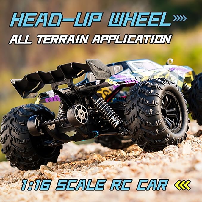 RC Car for Adults, 1:16 Scale All Terrain Fast Car, 40KM/H High Speed Vehicle with Two Rechargeable Batteries, 4WD Waterproof Off-Road Truck, 2.4 GHz Electric Racing Toy Gifts for Boys