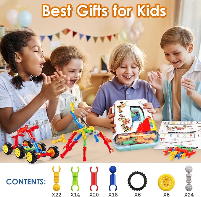 MOONTOY STEM Toys for 3 4 5 6 7 8+ Year Old Boy Girl Birthday Gift, 110 Pcs Stem Kits Blocks Building Toys for Kids Ages 4-8 3-5 5-7 4-6 6-8 Erector Set Educational Construction Creative Games