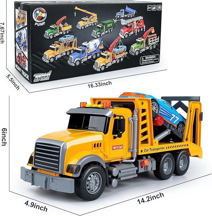 Dwi Dowellin Toy Truck Transport Cars Carrier with Racing Car for Kids Toddlers,Birthday Gifts for Boy Toddler Child 3 4 5 6 Years Old