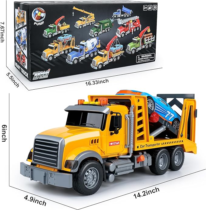 Dwi Dowellin Toy Truck Transport Cars Carrier with Racing Car for Kids Toddlers,Birthday Gifts for Boy Toddler Child 3 4 5 6 Years Old