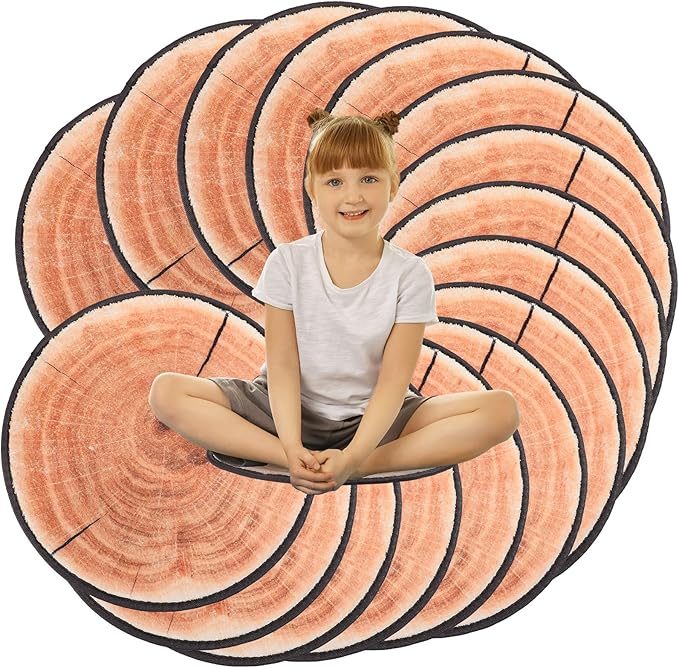 Woanger 24 Pcs Carpet Circle Seats 13.78 Inch 3D Digital Print Wood Tree Round Floor Cushion Soft Warm Small Mat Circle for Preschool Classroom Seating Home Couch Sofa Bedroom Living Room Decor