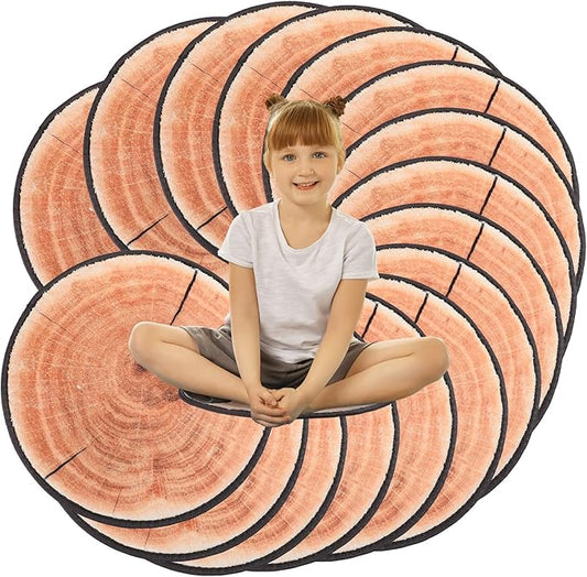 Woanger 24 Pcs Carpet Circle Seats 13.78 Inch 3D Digital Print Wood Tree Round Floor Cushion Soft Warm Small Mat Circle for Preschool Classroom Seating Home Couch Sofa Bedroom Living Room Decor