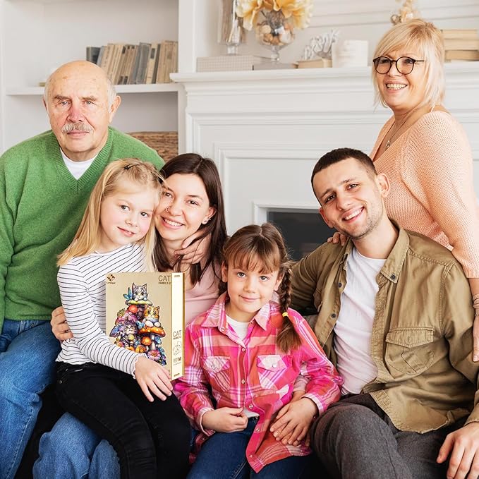 Wooden Puzzles for Adults, Cat Family Wooden Jigsaw Puzzles for Adults Kids, Unique Shaped Wood Puzzles Adult, Creative Birthday Gifts for Friends Family Game(8.5 * 7.6in 90pcs)