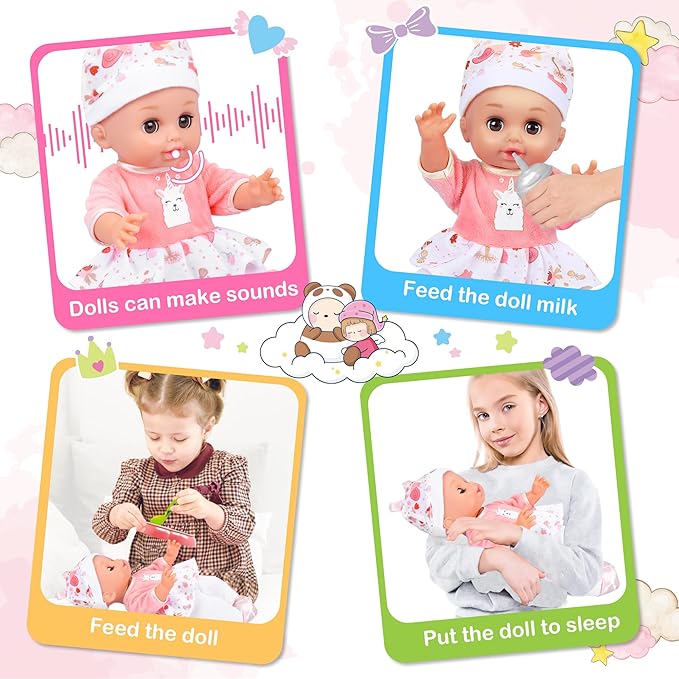 Baby Doll Care Set, Baby Doll Feeding Playset 20Pcs, Realistic Pretend Play Baby Dolls, Incl Baby Care Bag, Milk Bottle, Pacifier, Diaper, Clothes, B-day Gifts for Age 3 4 5 6+ Year Old Girls Kids