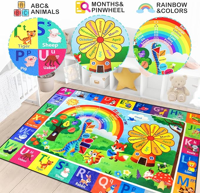 Alphabet Rug for Children's Playroom - ABC 5x7 Feet Windmill Rug, Washable and Non-Slip Mat