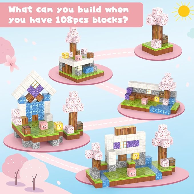 Magnetic Blocks 108PCS Magnetic Building Blocks for Girl 6-8 with 6 Animal Toys, Magnetic Building Blocks Toddler Toys for 6+ Year Old Boys & Girls, Creative Kids Games Kids Toys