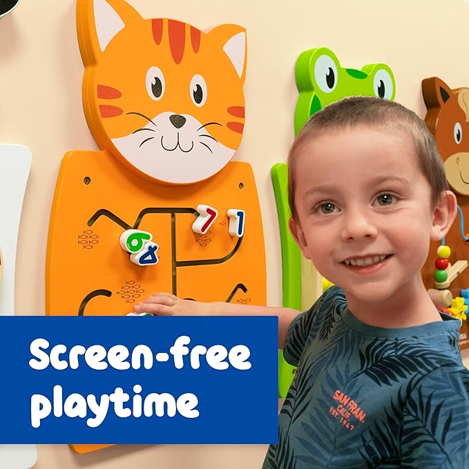 LEARNING ADVANTAGE Cat Activity Wall Panel - 18m+ - Toddler Activity Center - Wall-Mounted Toy - Busy Board Decor for Bedrooms, Daycares and Play Areas