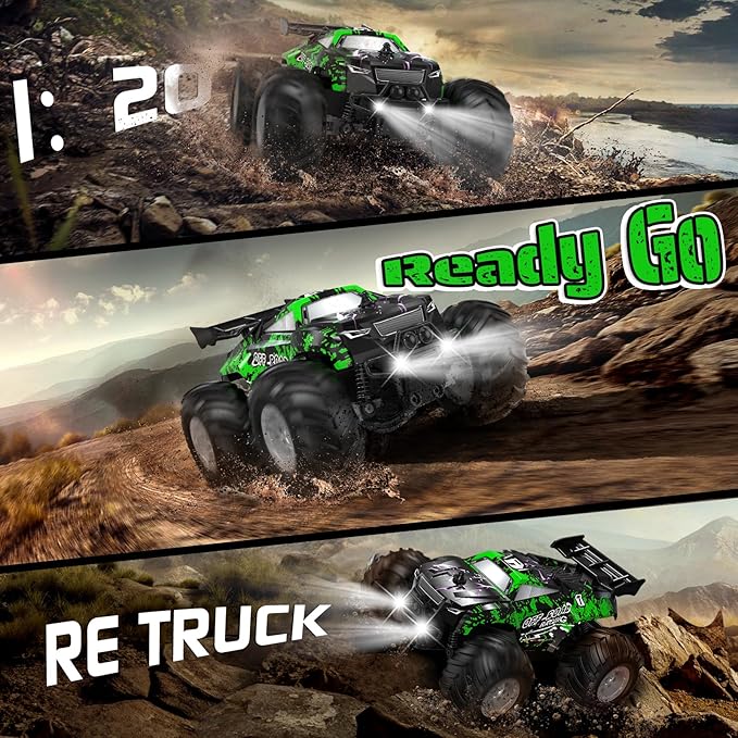 Remote Control Car, All-Terrain Remote Control Car for Boys, Rechargeable Rc Truck with LED, 1:20, 10KM/H, 2 Motors, 2.4GHZ, Speed Friendly, Sturdy, Rc Cars for Christmas, Kids, Beginner