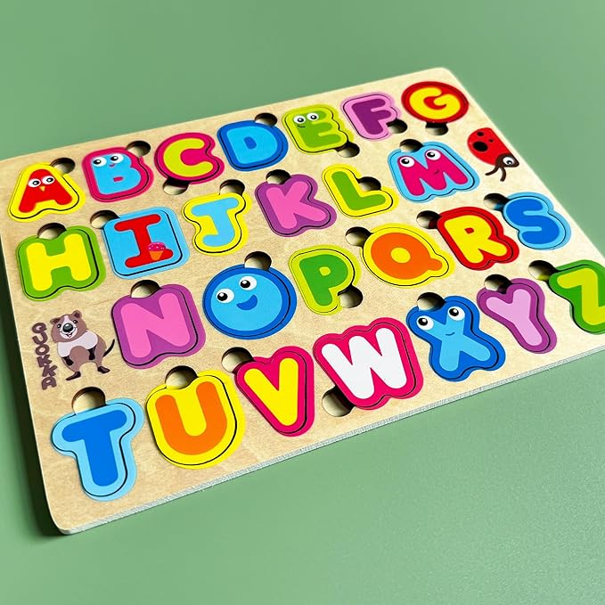 QUOKKA Montessori Alphabet Puzzle for Toddlers - Educational Wooden Toys for Kids Ages 3-5, Learning Letters and ABC Recognition, Preschool Activity Board for Fine Motor Skills and Learning Activities