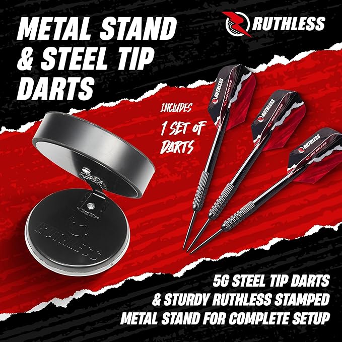 Ruthless Miniature Desk Top Dart Board Set for Home and Office - Includes Mini Steel Tip Darts, Choice of Surround and Mouse Mat