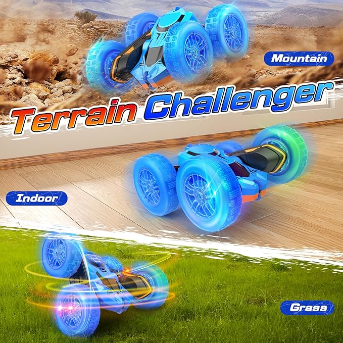 NQD Spider Remote Control Car- Double Sided 360°Rotate Mini RC Stunt Car with Wheel Lights, 4WD Off-Road RC Cars 2.4Ghz Indoor/Outdoor Rechargeable Toy Car for Boys Age 4-7 8-12 Birthday Xmas Gift