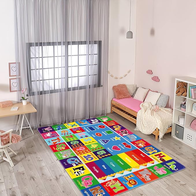 Baby Play Mat Kids Rug for Playroom, Playtime Collection ABC, Numbers, Animals, Rainbow and Shapes Educational Area Rugs for Kids Room Classroom, 59x 39.4 inch