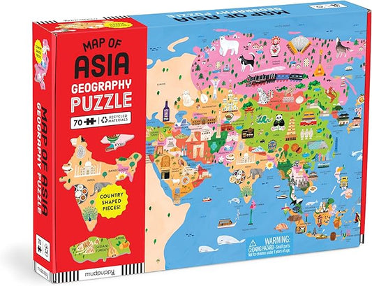 Mudpuppy Map of Asia – 70 Piece Geography Puzzle with Country-Shaped Pieces and Iconic Landscapes Cultural Items and More