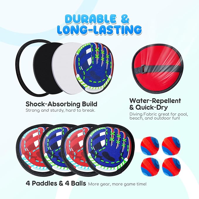 Toss and Catch Ball Set - Soft & Safe Toddler Baseball Gloves for Beginners - Kids Games Toys Indoor Outdoor - Great for Yard Beach Pool - Birthday Gift Boys Girls 2 3 4 5 6 7 8 9 10 Years