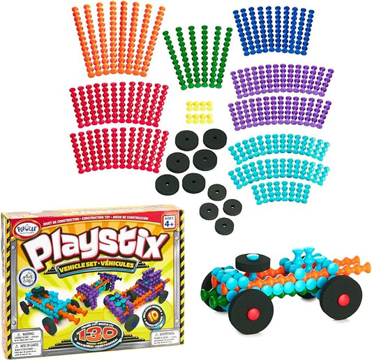 POPULAR PLAYTHINGS Playstix Vehicles Set Construction Toy Building Blocks 130 Piece Kit