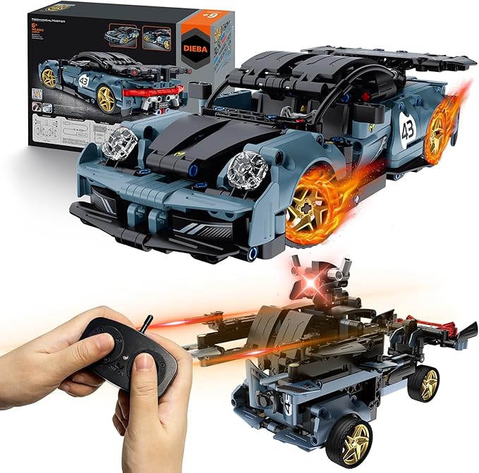 STEM Building Toys for Kids, Educational Building Blocks, Remote & APP Controlled 2in1 RC Car/Construction Robot STEM Kit, Science Learning Car Building Sets for Boys Girls 8-16 Old (Dark Blue)