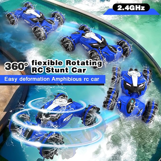 FEIMUOSI Amphibious RC Car - 4WD Gesture RC Stunt Car 2.4 GHz Transforms Waterproof Vehicle - Toys for 6-8 Year Old Boys, All Terrain Summer Beach Pool Toys for Kids Ages 5-7 6-8 8-13