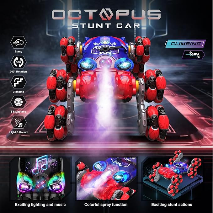 ATHLERIA 8WD Gesture Sensing Rc Stunt Car Toys for Boy Age 8-13,Octopus Remote Control Cars with Spray Lights,Racing Drift Car,Christmas Birthday Gifts Toys for Boys Girls Teens 8 9 10 11 12 13+ Year