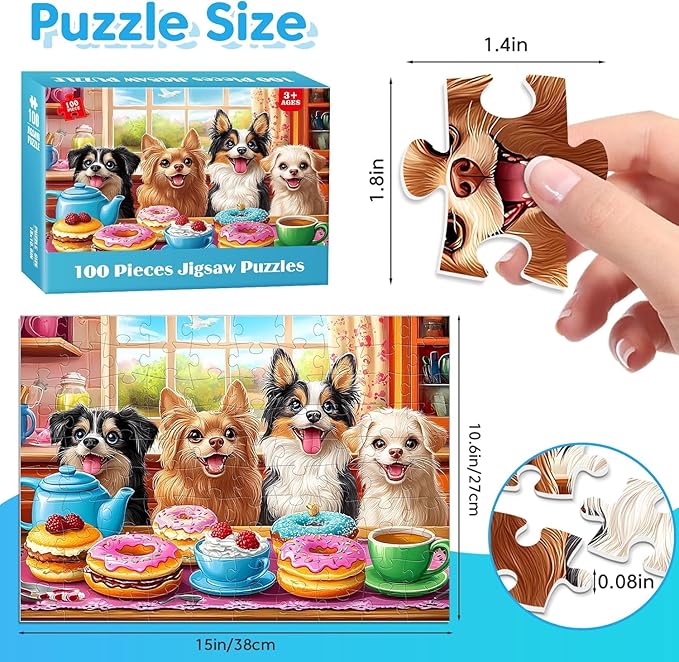 4-Pack Puzzles for Kids Ages 6-8 8-10 Year Old - Cats Dogs Starfish Flower, Large Piece Puzzle for Seniors Adults, 100 Pieces Puzzles for Kids Ages 4-6, Learning Educational Toys for Boys and Girls