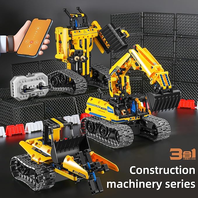 STEM Car Toy Building, APP Programming Remote Control 3in1 Excavator&Robot Building Block Take Apart Toy, 430 Pcs DIY Building Kit, Learning Engineering Construction R/C Toys