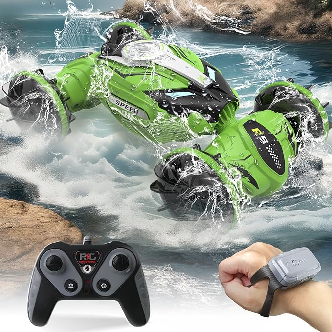 Amphibious Remote Control Car Boat - 4WD Gesture RC Stunt Car 2.4 GHz Transforms Waterproof Vehicle Toys for 5-12 Year Old All Terrain Water Beach Pool Summer Fun Toys for Kids Ages 8-12 Boys