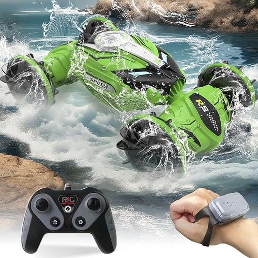 Amphibious Remote Control Car Boat - 4WD Gesture RC Stunt Car 2.4 GHz Transforms Waterproof Vehicle Toys for 5-12 Year Old All Terrain Water Beach Pool Summer Fun Toys for Kids Ages 8-12 Boys