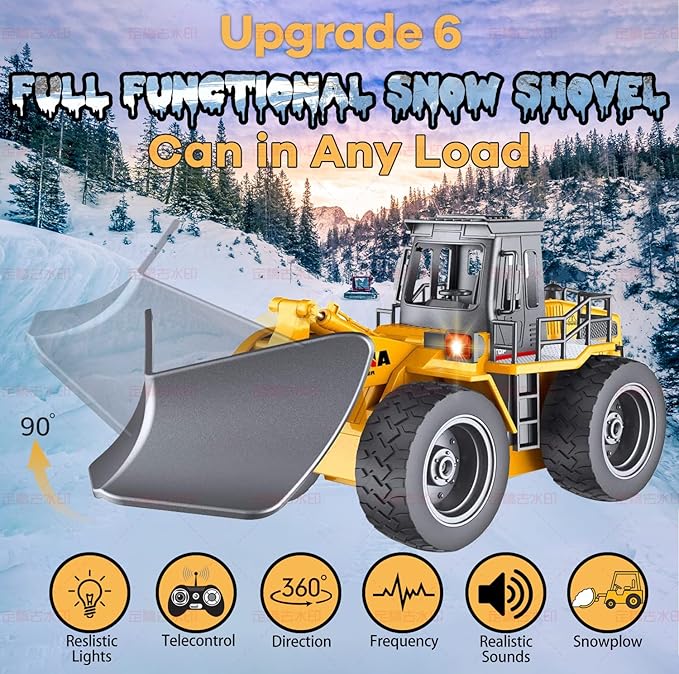 Snow Plow 1/18 RC Front Loader Tractor 2.4Ghz Construction Vehicles with Light & Sound for Kids