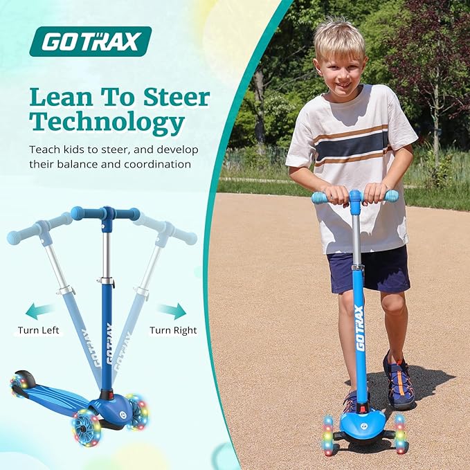 Gotrax KS1 Kids Kick Scooter, LED Lighted Wheels and 3 Adjustable Height Handlebars, Lean-to-Steer & Widen Anti-Slip Deck, 3 Wheel Scooter for Boys & Girls Ages 2-8 and up to 100 Lbs