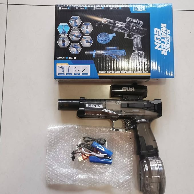 Electric Water Gun with Muzzle Light,Auto Water Soaker Blaster,Squirt Gun Range 23-32 FT,Outdoor Party Summer Water Shooting Game Toy with 2 Batteries,Ideal Watergun Easter Gift for Kids & Youths.