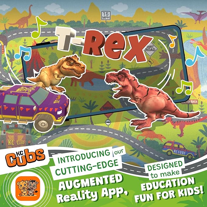 KC Cubs Dinosaur Dino Safari Road Map Learning & Game Area Carpet for Kids and Children Bedrooms and Playroom Educational Rug, 5 ft x 6 ft 6 in, Multi